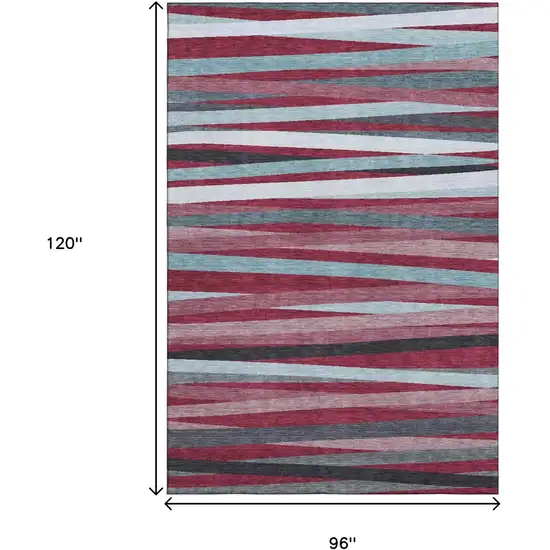 Burgundy Gray And Ivory Striped Washable Area Rug With UV Protection Photo 9