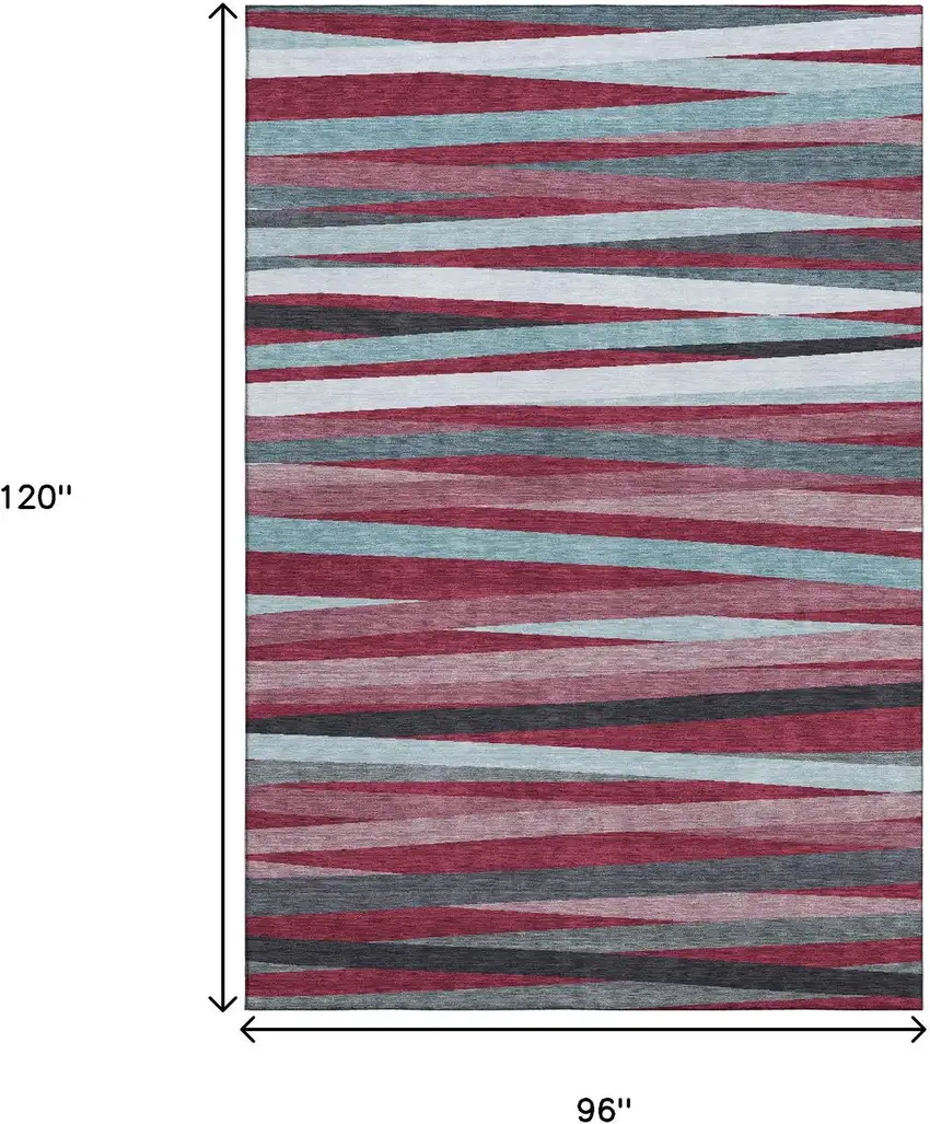 Burgundy Gray And Ivory Striped Washable Area Rug With UV Protection Photo 9