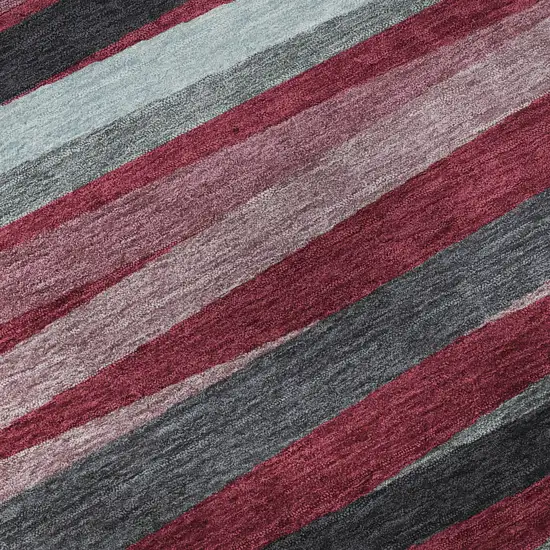 Burgundy Gray And Ivory Striped Washable Area Rug With UV Protection Photo 8
