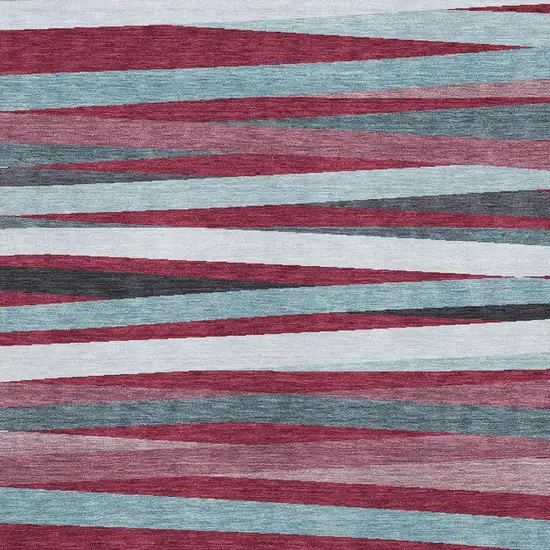 Burgundy Gray And Ivory Striped Washable Area Rug With UV Protection Photo 2