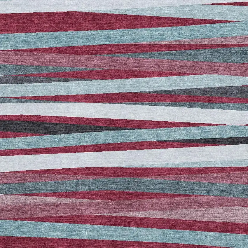 Burgundy Gray And Ivory Striped Washable Area Rug With UV Protection Photo 2