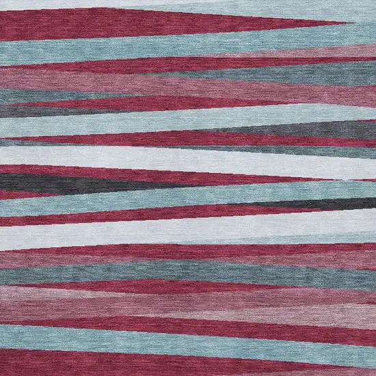 Burgundy Gray And Ivory Striped Washable Area Rug With UV Protection Photo 2