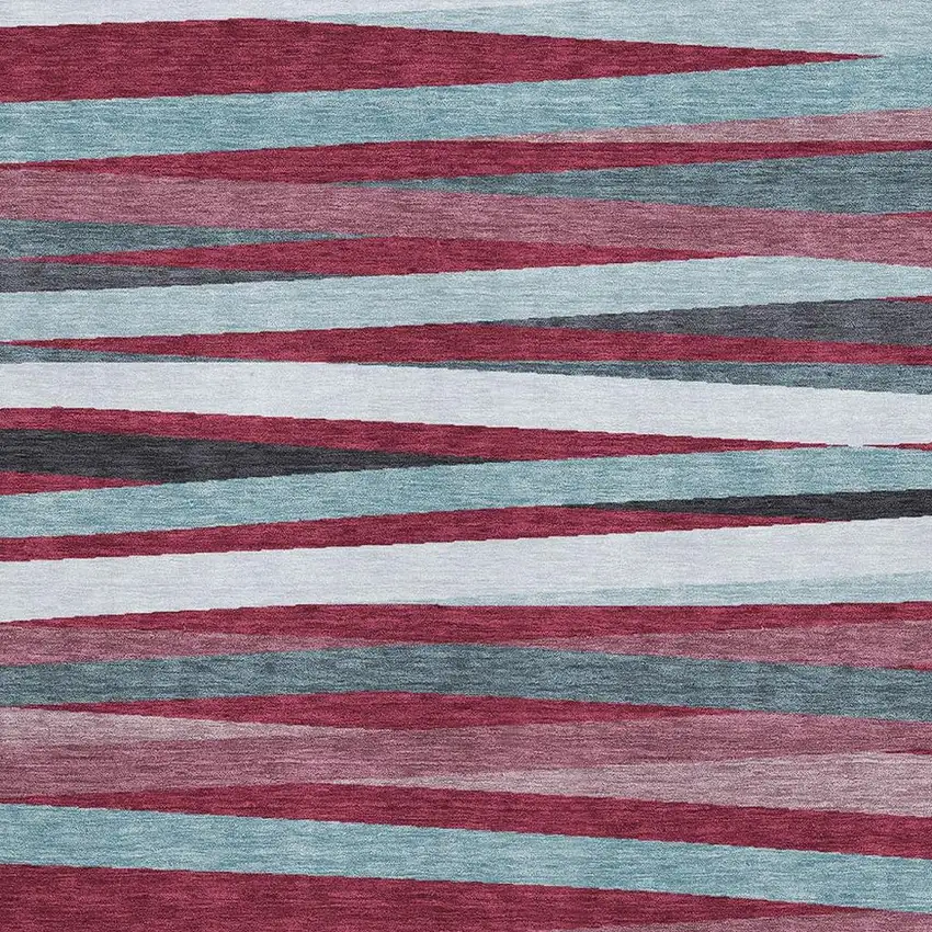 Burgundy Gray And Ivory Striped Washable Area Rug With UV Protection Photo 2