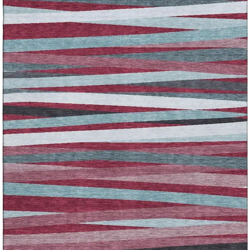Burgundy Gray And Ivory Striped Washable Area Rug With UV Protection Photo 3