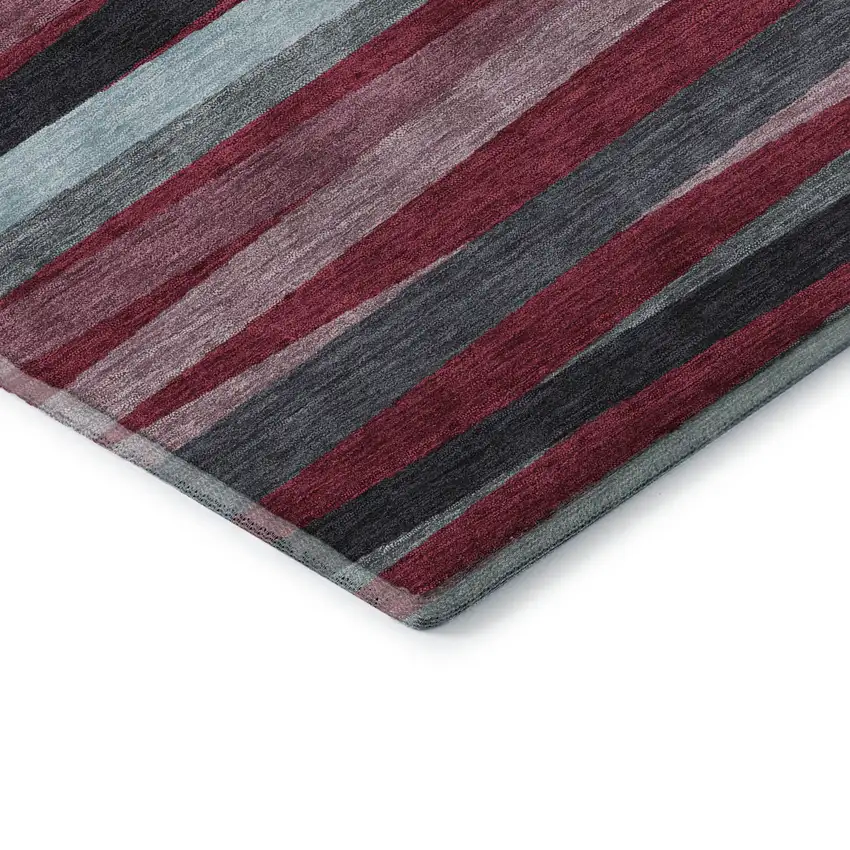 Burgundy Gray And Ivory Striped Washable Area Rug With UV Protection Photo 7