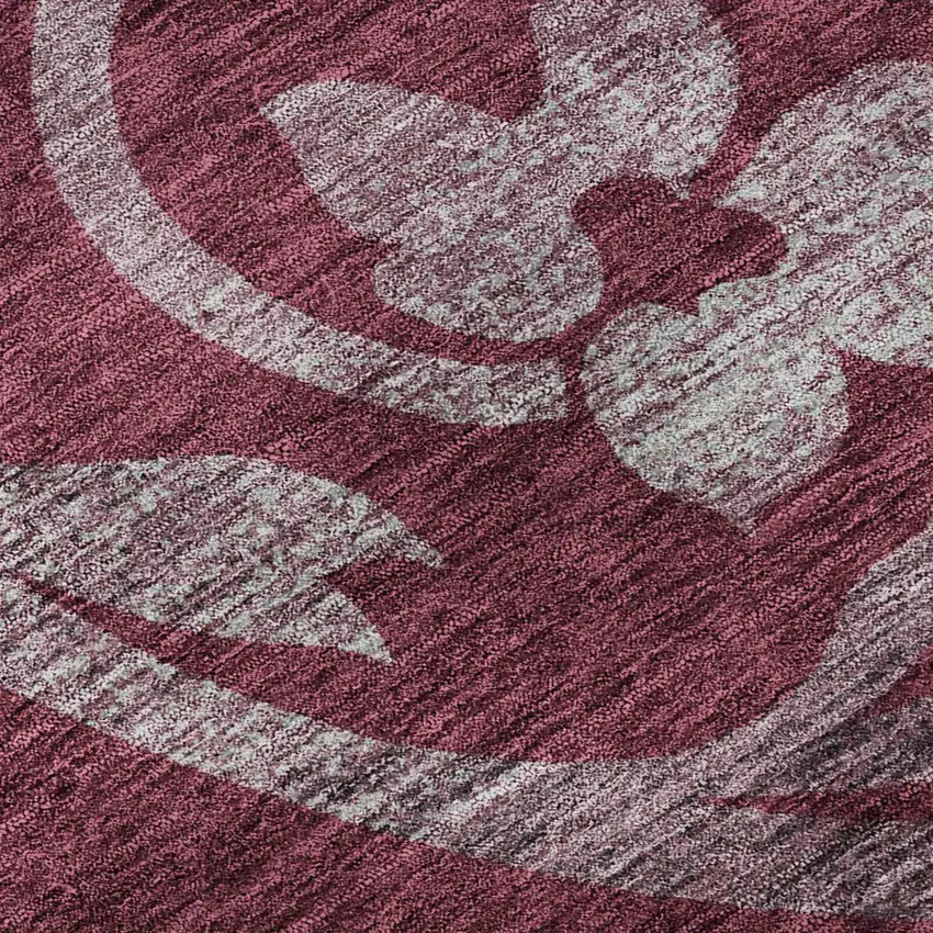 Burgundy Gray And Silver Floral Washable Area Rug With UV Protection Photo 8