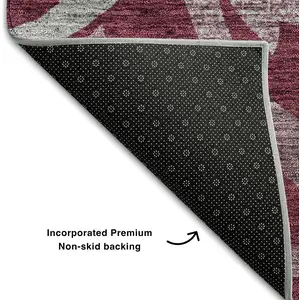 Photo of Burgundy Gray And Silver Floral Washable Area Rug With UV Protection