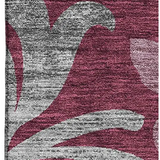 Burgundy Gray And Silver Floral Washable Area Rug With UV Protection Photo 4