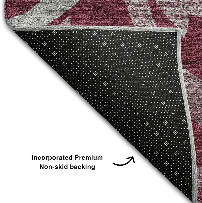 Burgundy Gray And Silver Floral Washable Area Rug With UV Protection Photo 7