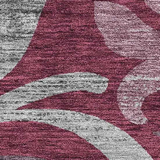 Burgundy Gray And Silver Floral Washable Area Rug With UV Protection Photo 3