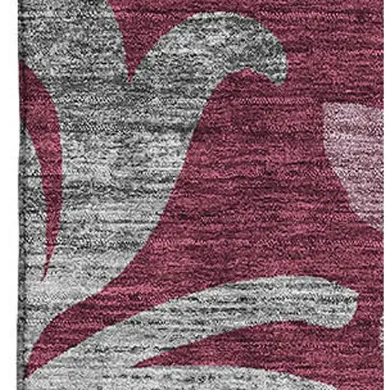 Burgundy Gray And Silver Floral Washable Area Rug With UV Protection Photo 3