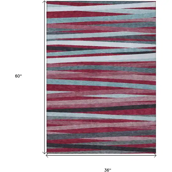 Burgundy Ivory And Blue Striped Washable Indoor Outdoor Area Rug Photo 3