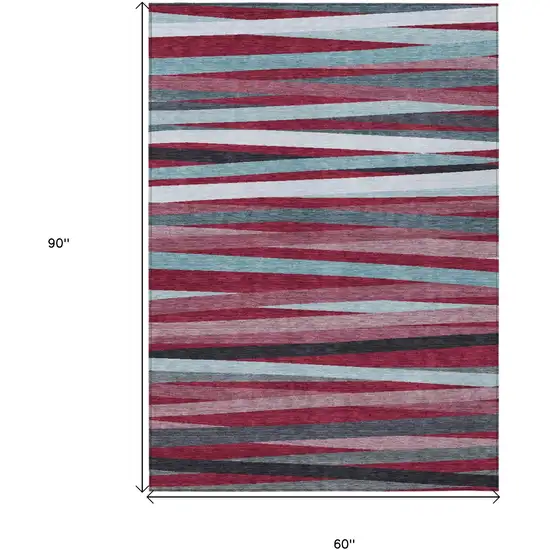 Burgundy Ivory And Blue Striped Washable Indoor Outdoor Area Rug Photo 3
