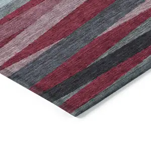 Photo of Burgundy Ivory And Blue Striped Washable Indoor Outdoor Area Rug