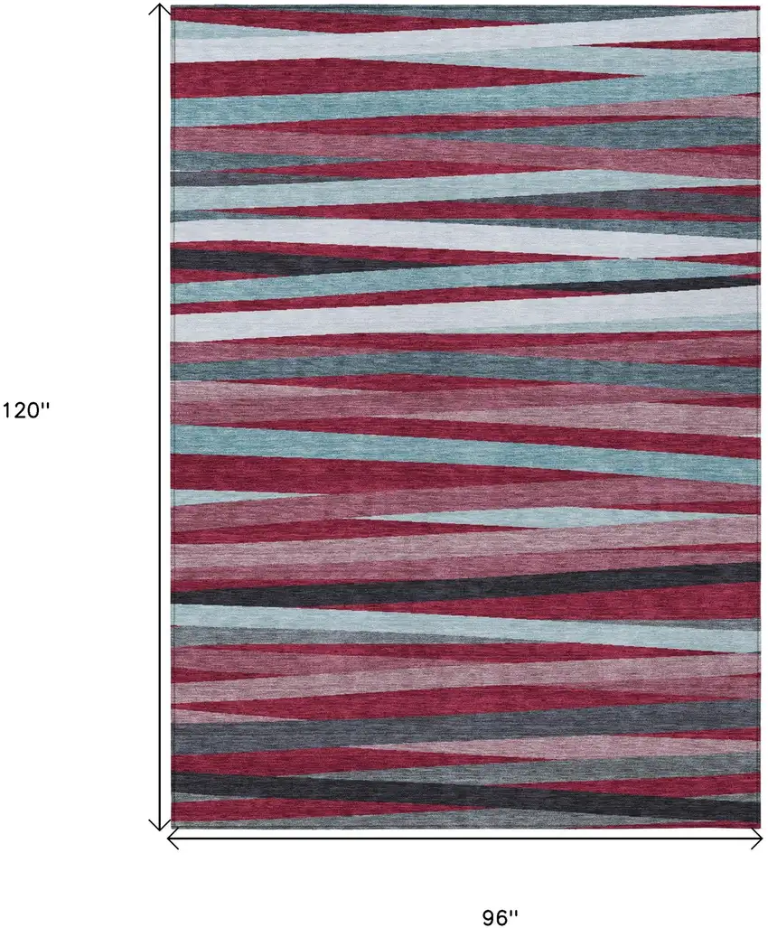 Burgundy Ivory And Blue Striped Washable Indoor Outdoor Area Rug Photo 3