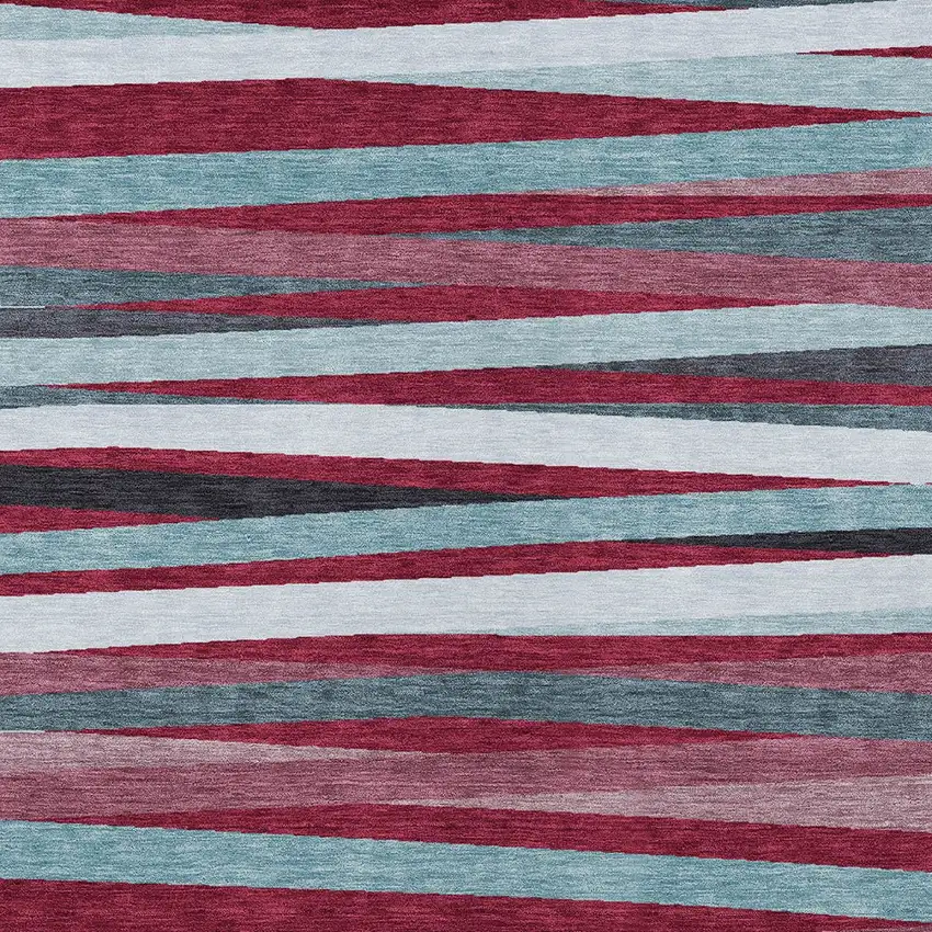 Burgundy Ivory And Blue Striped Washable Indoor Outdoor Area Rug Photo 5