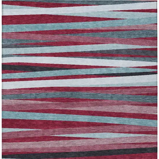 Burgundy Ivory And Blue Striped Washable Indoor Outdoor Area Rug Photo 5