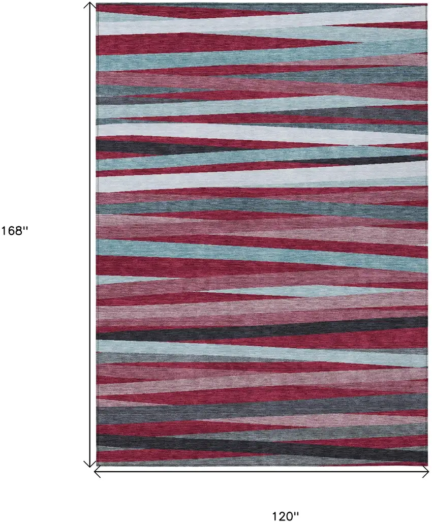 Burgundy Ivory And Blue Striped Washable Indoor Outdoor Area Rug Photo 3