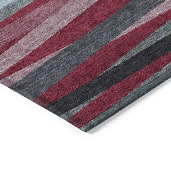 Burgundy Ivory And Blue Striped Washable Indoor Outdoor Area Rug Photo 4