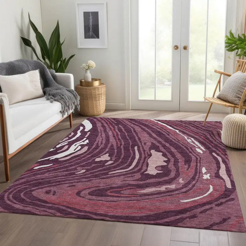 Burgundy Ivory And Blush Abstract Washable Area Rug With UV Protection Photo 5