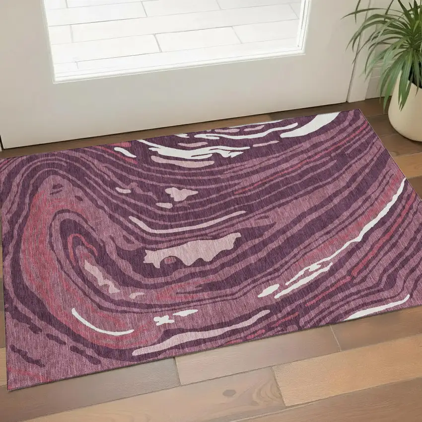 Burgundy Ivory And Blush Abstract Washable Area Rug With UV Protection Photo 1