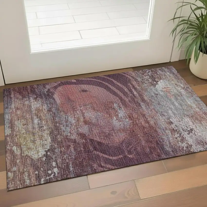 Burgundy Ivory And Blush Abstract Washable Area Rug With UV Protection Photo 2