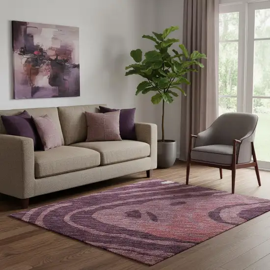 Burgundy Ivory And Blush Abstract Washable Area Rug With UV Protection Photo 2