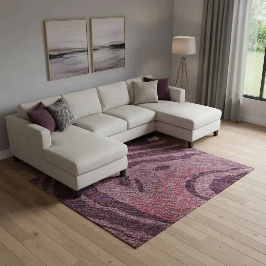 Burgundy Ivory And Blush Abstract Washable Area Rug With UV Protection Photo 2