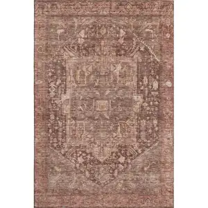 Photo of Burgundy Ivory And Gold Oriental Washable Area Rug With UV Protection