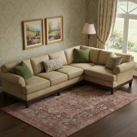 Burgundy Ivory And Gold Oriental Washable Area Rug With UV Protection Photo 2