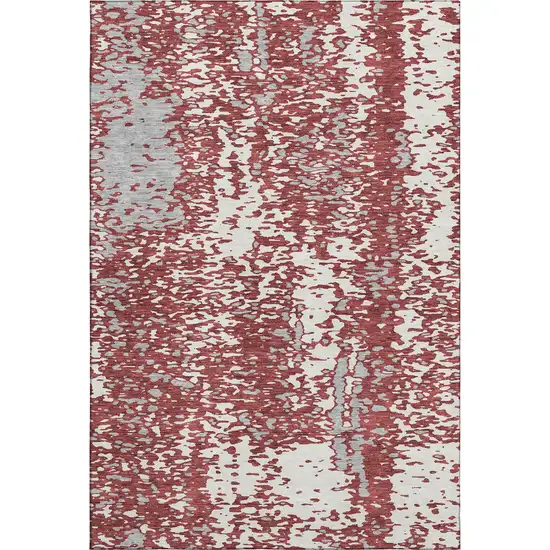 Burgundy Ivory And Gray Abstract Washable Area Rug With UV Protection Photo 1