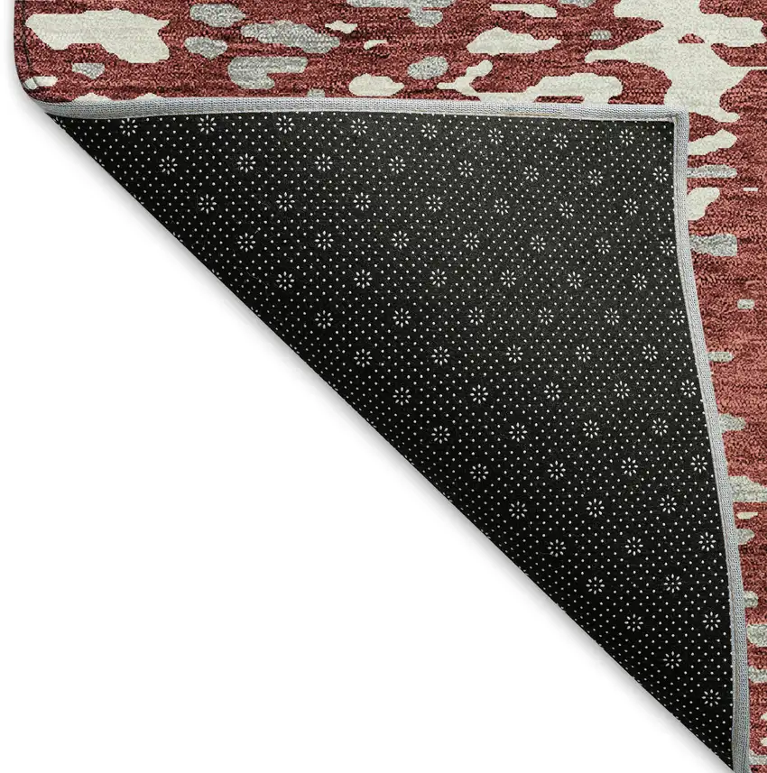 Burgundy Ivory And Gray Abstract Washable Area Rug With UV Protection Photo 6