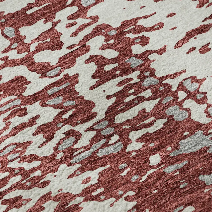 Burgundy Ivory And Gray Abstract Washable Area Rug With UV Protection Photo 9