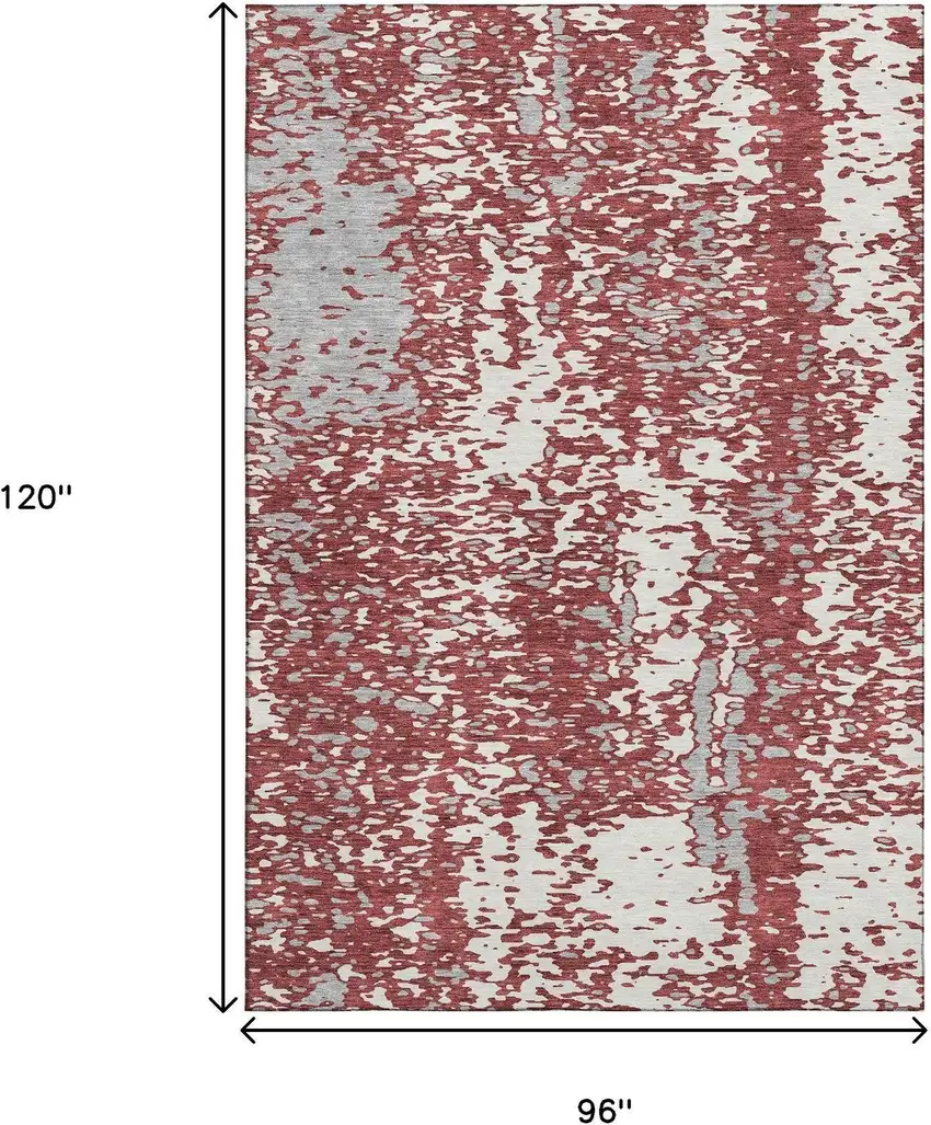 Burgundy Ivory And Gray Abstract Washable Area Rug With UV Protection Photo 9