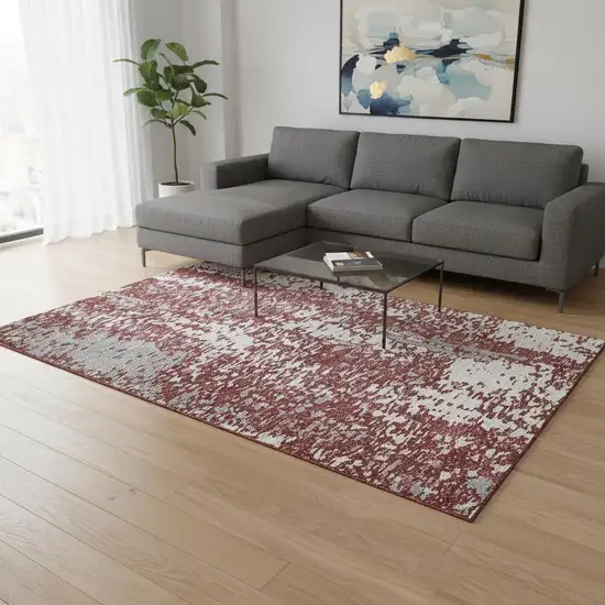Burgundy Ivory And Gray Abstract Washable Area Rug With UV Protection Photo 2