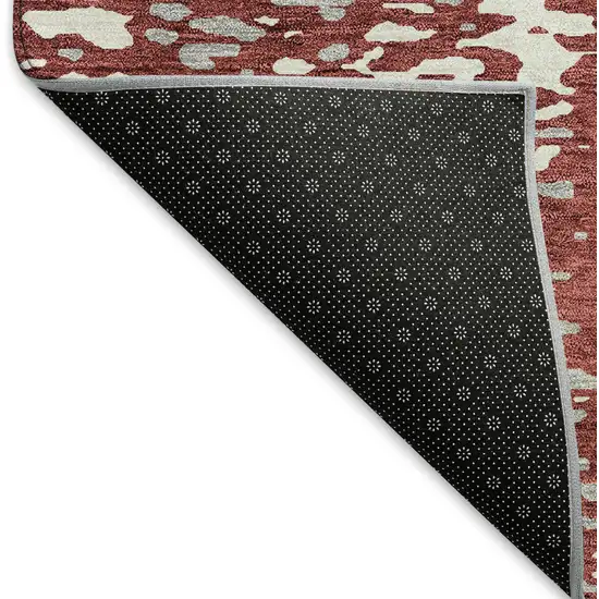 Burgundy Ivory And Gray Abstract Washable Area Rug With UV Protection Photo 6