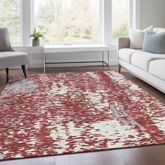Burgundy Ivory And Gray Abstract Washable Area Rug With UV Protection Photo 5