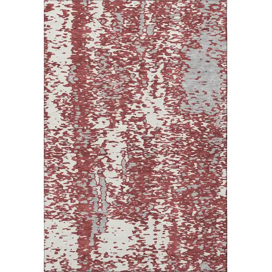 Burgundy Ivory And Gray Abstract Washable Area Rug With UV Protection Photo 2