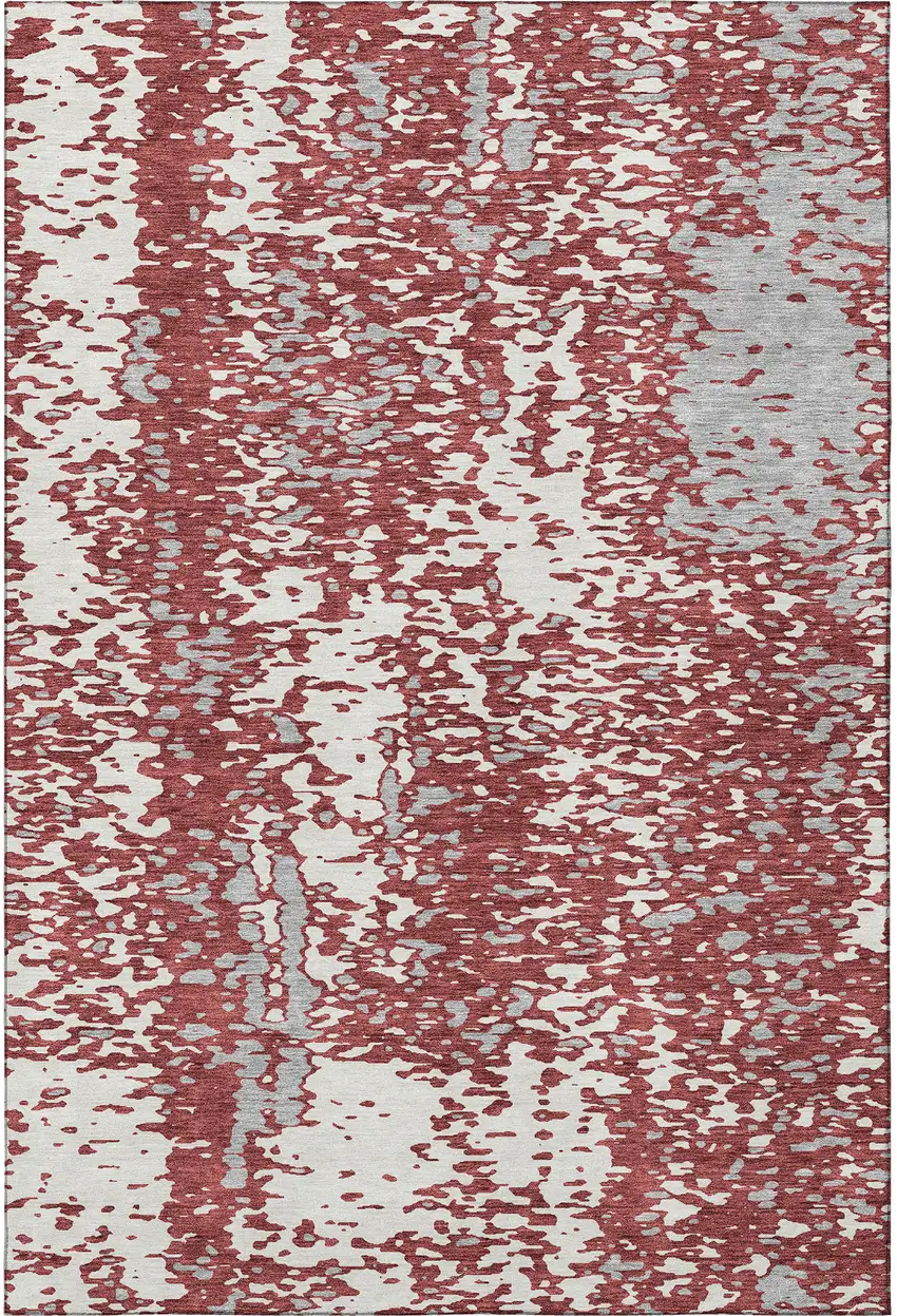 Burgundy Ivory And Gray Abstract Washable Area Rug With UV Protection Photo 2