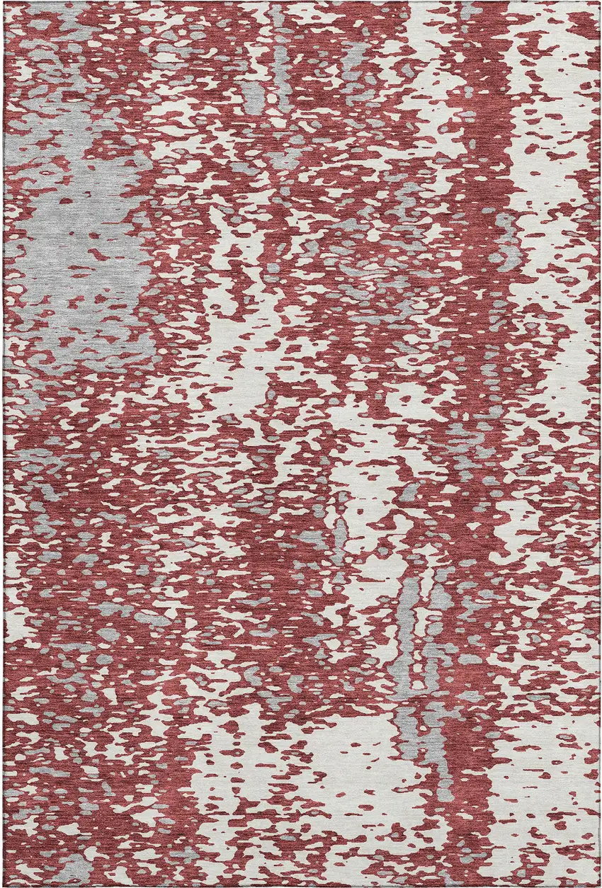 Burgundy Ivory And Gray Abstract Washable Area Rug With UV Protection Photo 1