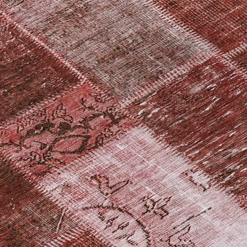 Burgundy Merlot And Blush Patchwork Washable Indoor Outdoor Area Rug Photo 8