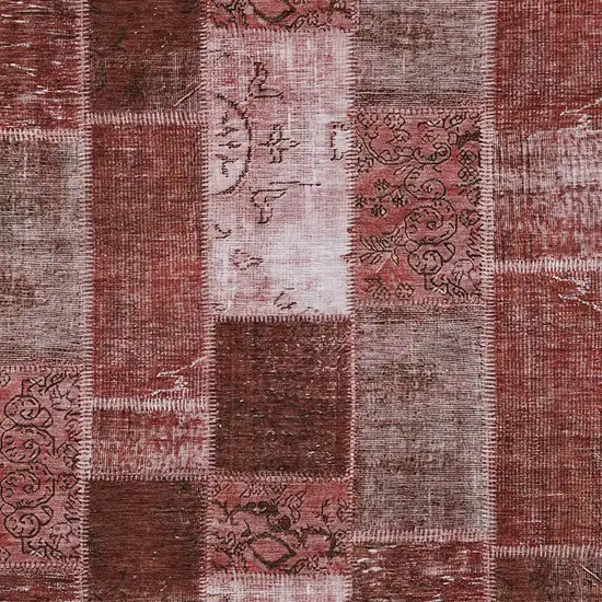 Burgundy Merlot And Blush Patchwork Washable Indoor Outdoor Area Rug Photo 4