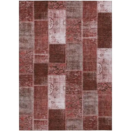 Burgundy Merlot And Blush Patchwork Washable Indoor Outdoor Area Rug Photo 1