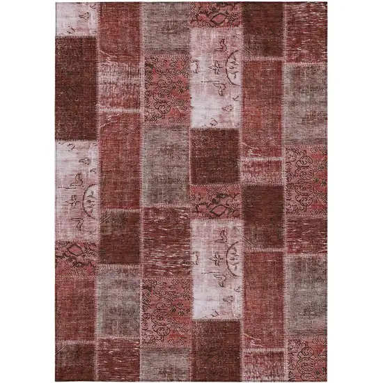 Burgundy Merlot And Blush Patchwork Washable Indoor Outdoor Area Rug Photo 5
