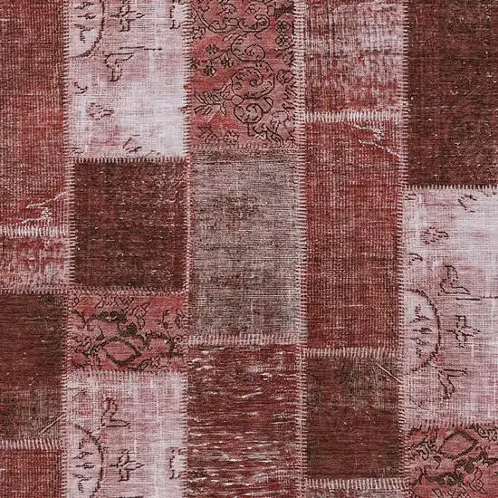 Burgundy Merlot And Blush Patchwork Washable Indoor Outdoor Area Rug Photo 4