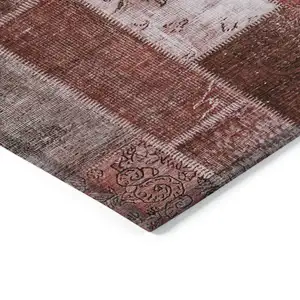 Photo of Burgundy Merlot And Blush Patchwork Washable Indoor Outdoor Area Rug