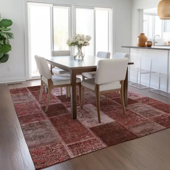 Burgundy Merlot And Blush Patchwork Washable Indoor Outdoor Area Rug Photo 8