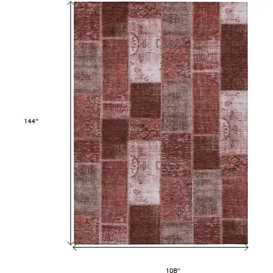 Burgundy Merlot And Blush Patchwork Washable Indoor Outdoor Area Rug Photo 3