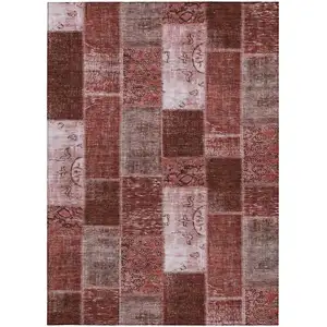 Photo of Burgundy Merlot And Blush Patchwork Washable Indoor Outdoor Area Rug