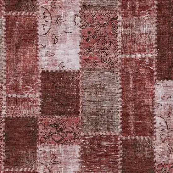 Burgundy Merlot And Blush Patchwork Washable Indoor Outdoor Area Rug Photo 4